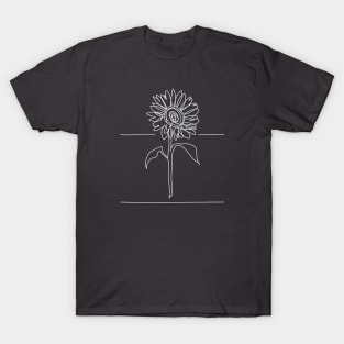 Sunflower Line Drawing - White T-Shirt